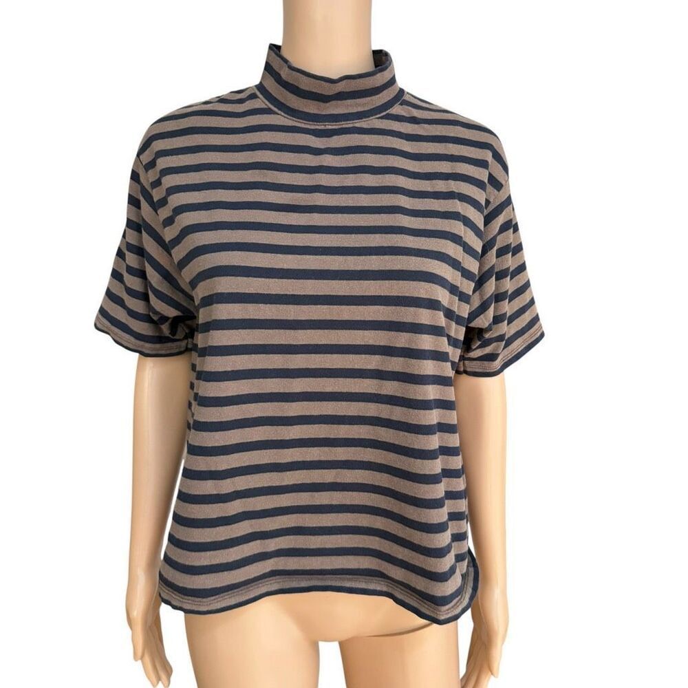 Brandy Melville cotton mock neck short-sleeve top brown/taupe striped sz M?